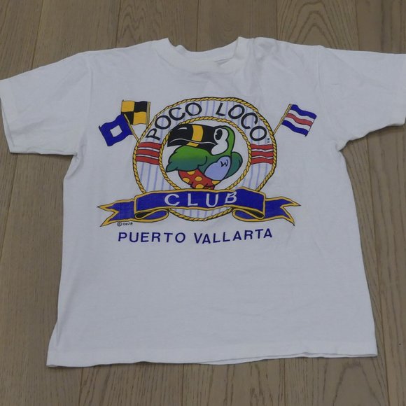 Poco Loco Club Puerto Vallarta Vintage 1990's White Small T-Shirt - Picture 1 of 5